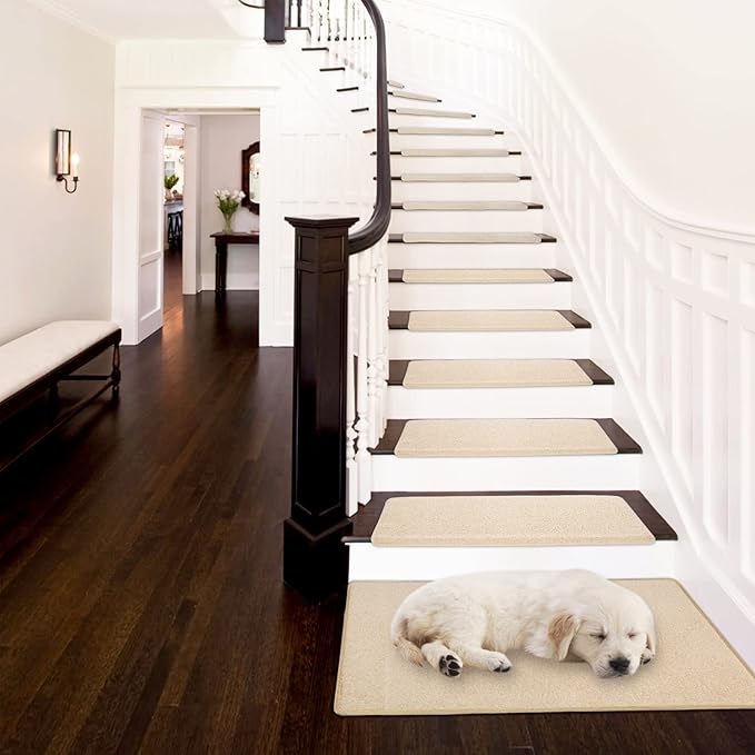 PURE ERA Carpet Stair Tread Landing Mat Tape Free Self Adhesive Non Slip Skid Resistant Indoor Doormat Area Rug Floor Mat for Kitchen Bathroom Workstations Washable 2' X 3' (Light Beige) - Image 2