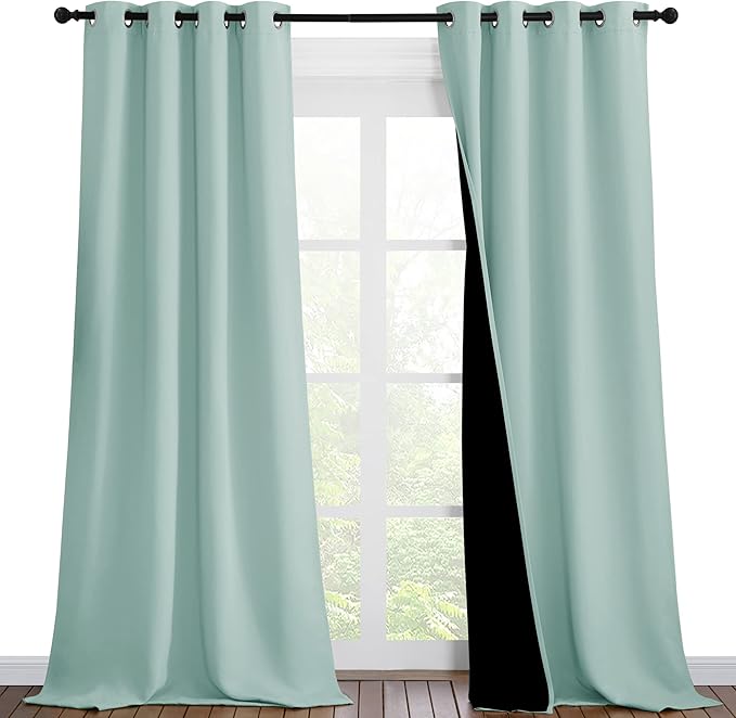 NICETOWN Aqua Blue Blackout Curtains 90 inches Long, Full Light Blocking Drapes with Black Liner for Nursery, Thermal Insulated Draperies for Hall, Villa (2 Pieces, 46" Wide Each Panel) by NICETOWN