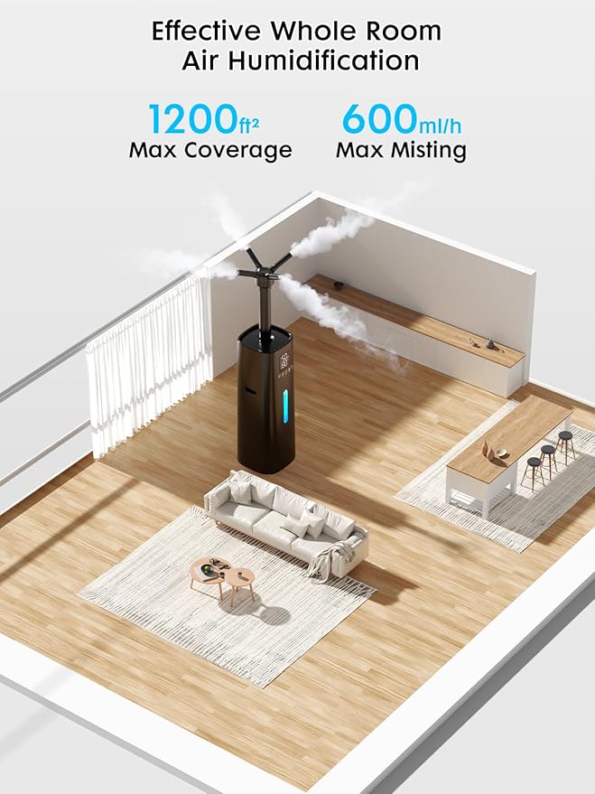 15L/4Gal Humidifier Large Room, 600mL/h Misting, 1200ft² Coverage, Auto Humidity Control, 72H Runtime, Top Fill, Aroma Diffuser, Sleep Mode, 12H Timer, Auto Shutoff Protection - Image 2