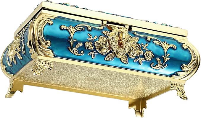 Hipiwe Metal Decorative Jewelry Box Vintage Treasure Chest Case Ornate Trinket Organizer Earrings Necklace Bracelet Storage Box Ring Holder Keepsake Box for Women - Image 9