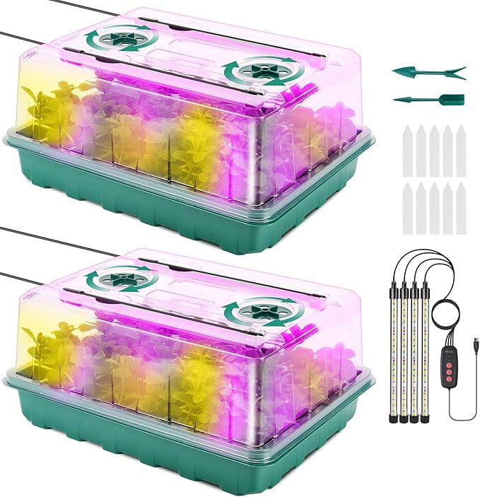 96 Cells Seed Starter Tray with Grow Light, Seed Starter Kit with Adjustable Humidity Dome, Seed Starting Trays Plant Starter Kit for Seeds Growing Starting, Indoor Gardening, Greenhouse by Unknown