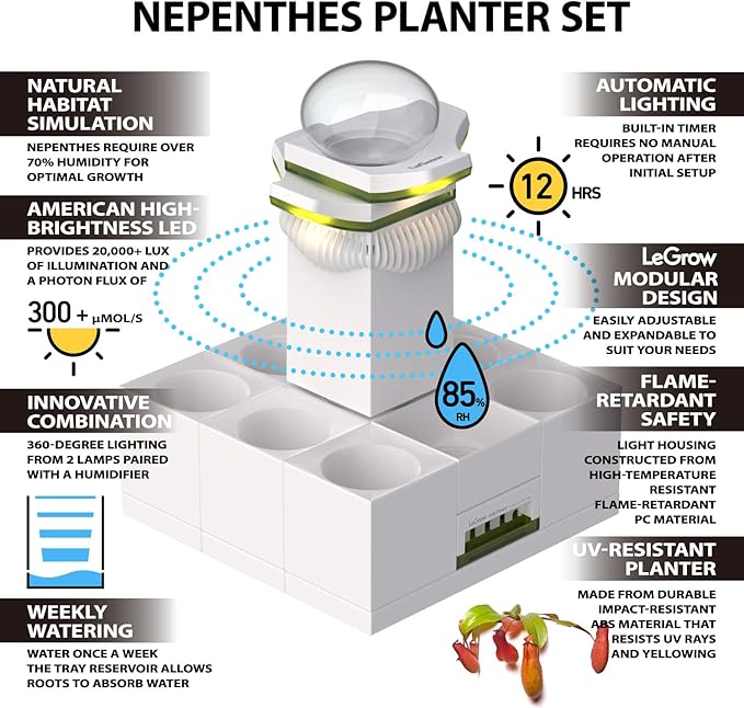 LeGrow Nepenthes Terrarium System – Pitcher Plant Planter with LED Grow Light & Humidifier, Self-Watering Indoor Carnivorous Plants Setup – No Live Plant, Beginner Friendly - Image 2