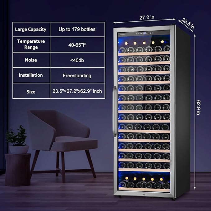 24 Inch Wine Cooler Refrigerator, 179 Bottles Professional Wine Cellars with Powerful Compressor,Quiet Operation and Elegant Design for The Wine Lovers - Image 7