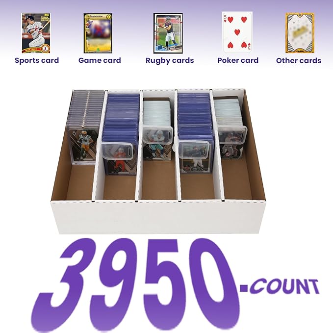 2 PACK Sports Card Box 3940 Count Cardboard Trading Card Storage Box,Bulk Card Storage Baseball Card Box With Soft Sleeves,Dividers&Supporters,Graded card storage box for toploader storage box - Image 3