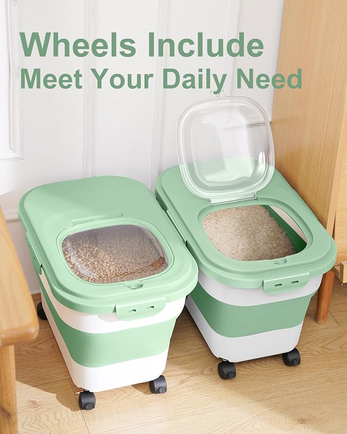 20-30 Lbs Rice Storage Container,Collapsible Food Storage Containers with Rolling Wheel Airtight Locking Lid,Flour Storage Container with Cup and Scoop,Suitable for Food,Rice,Pet Food,Flour - Image 5