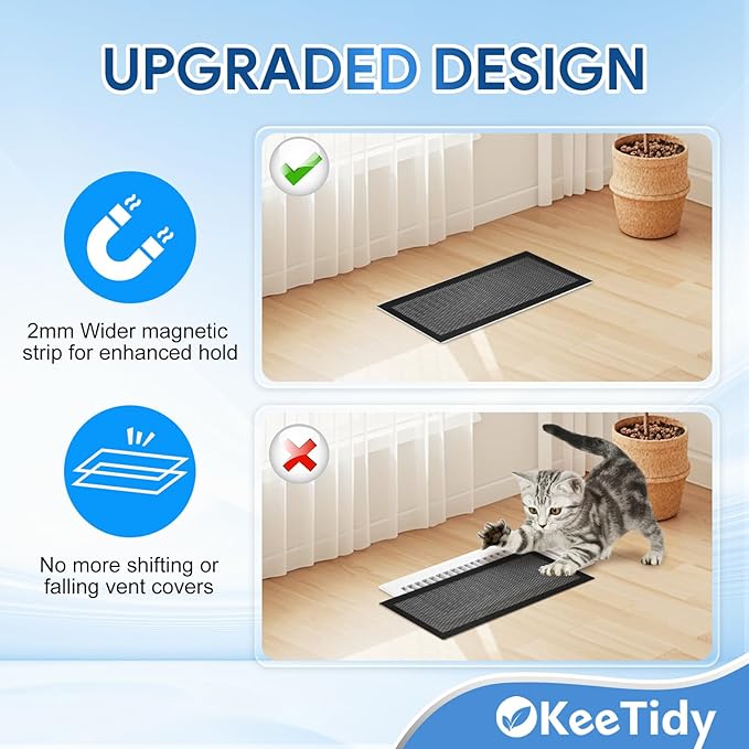 Floor Vent Covers, 4" x 10" Magnetic Vent Covers Air Vent Covers Mesh Screen Register Vent Covers for Home, Floor, HVAC, AC, Grilles, and RV Vents, 6 Pack - Image 4