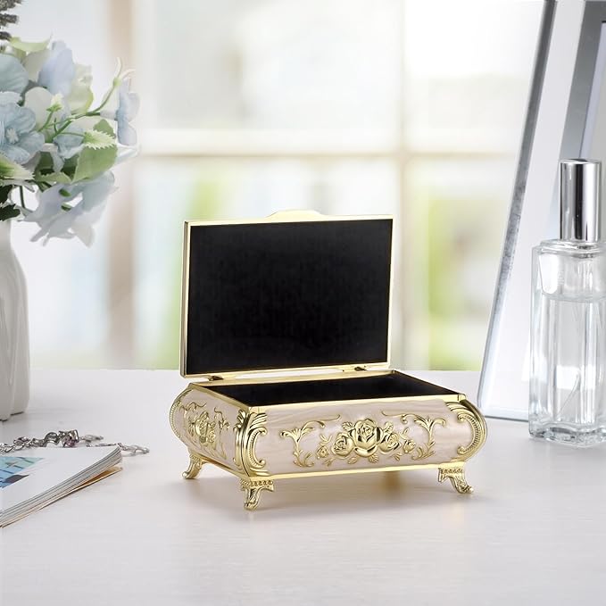 Hipiwe Vintage Jewelry Box Metal Trinket Chest Treasure Display Case for Rings Earrings Organizer Rectangular Decorative Keepsake Storage Box, Small - Image 6