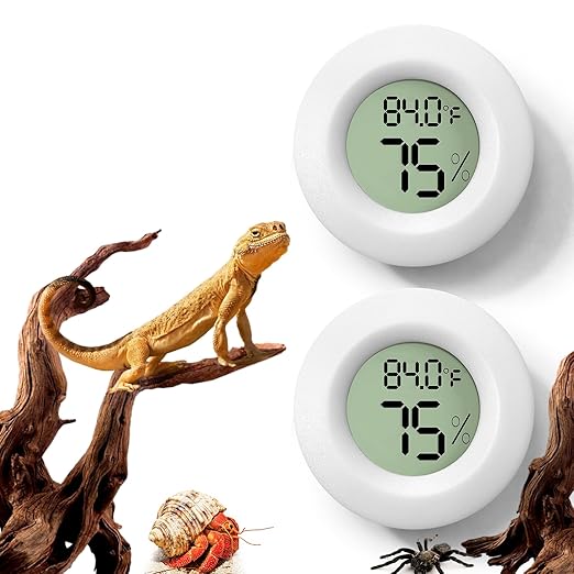 2 PCS White Reptile Thermometer and Humidity Gauge for Bearded Dragon Tank Accessories, Reptile Tank Accessories for Jumping Spider, Leopard Gecko, Hermit Crab, Gecko, Ball Python, Lizard by BSRESIN