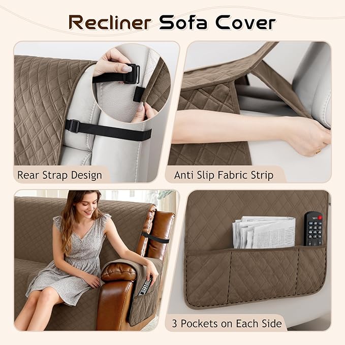 Arfntevss Waterproof Recliner Sectional Couch Covers for Reclining L Shape Sofa Cover Non Slip Washable L Shaped Slipcover for Dog Furniture Protector (5 Seat with 1 Console Cover, Camel Brown) - Image 4