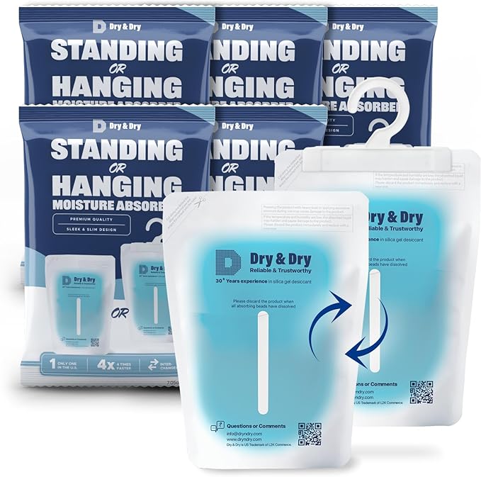 Dry & Dry 5 Packs Hybrid Moisture Absorbers & Musty Odor Eliminator Dehumidifier to Control Excess Moisture for Basements, Closets, Bathrooms, Laundry Rooms. Moisture Absorbers by DryDry
