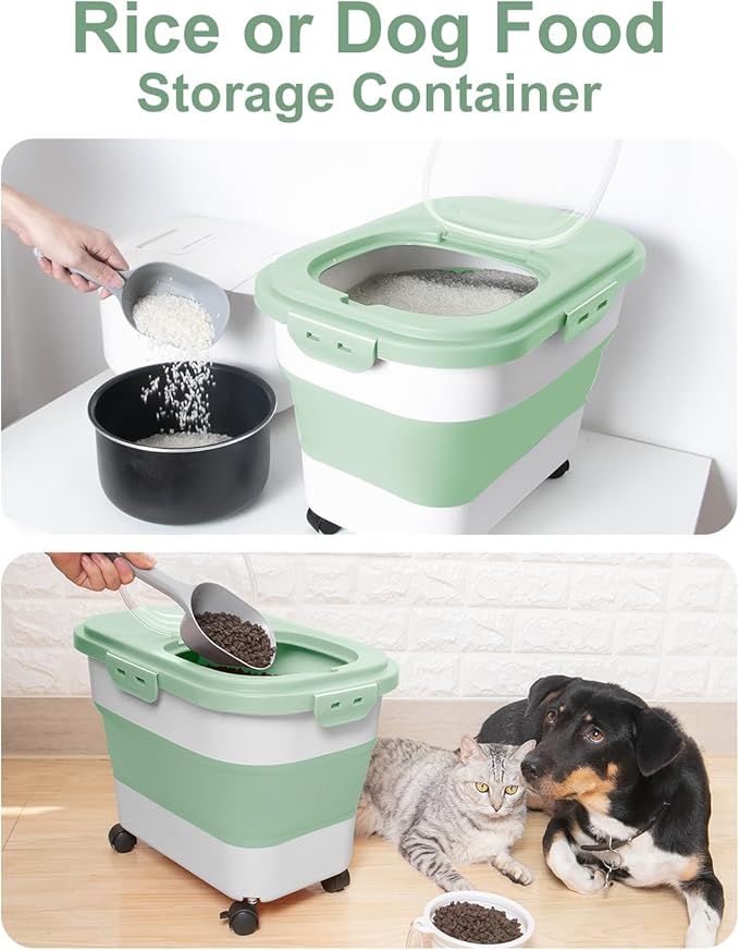 20-30 Lbs Rice Storage Container,Collapsible Food Storage Containers with Rolling Wheel Airtight Locking Lid,Flour Storage Container with Cup and Scoop,Suitable for Food,Rice,Pet Food,Flour - Image 6
