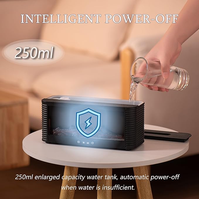 2026 Upgraded 9 Color Flame Fireplace Aroma Essential Oil Diffuser,250ml USB Desktop Noiseless Cool Mist Humidifier with Timer Auto-Off Protection for Home,Office, Gift (Black) - Image 6