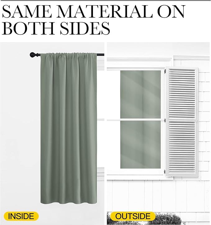 NICETOWN Window Curtains Blackout Drapes - Thermal Insulated Solid Rod Pocket Blackout Curtains/Draperies for Living Room (Greyish Green, One Pair, 42 by 72-Inch) - Image 6