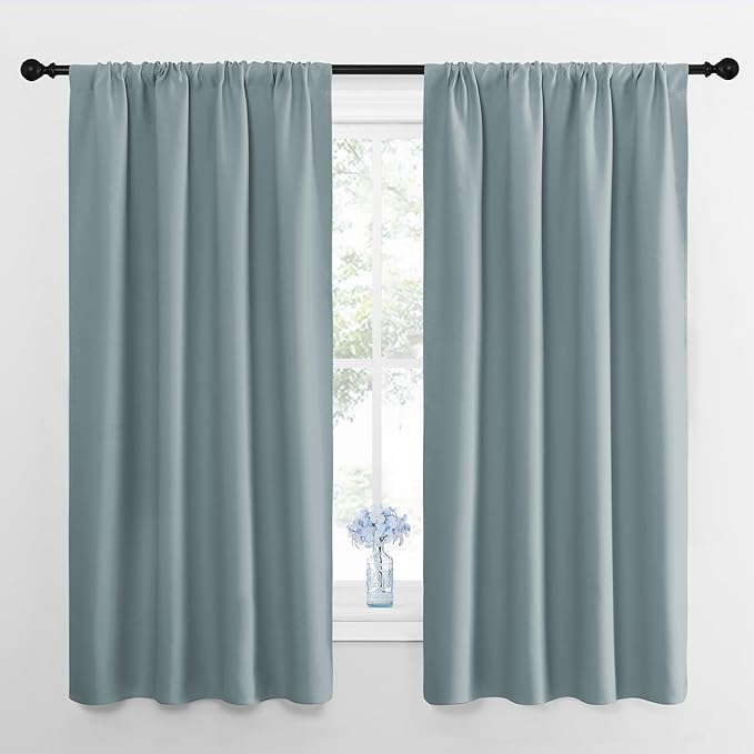 NICETOWN 2 Panels Blackout Curtains, Rod Pocket Thermal Insulated Curtains for Bedroom, Room Darkning Shading Blinds Modern Home Decoration for Living Room, Home Office, W42 x L63 in, Stormy Blue by NICETOWN