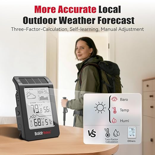 BaldrTherm Wireless Weather Station, Dual-Zone Indoor & Outdoor/Childroom Temp Humidity Monitor, Auto Smart Backlight,Temp/Humidity/Barometric Trend Visualization, Black&White - Image 4