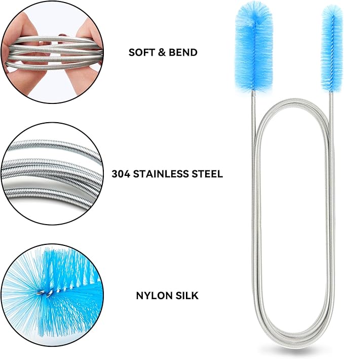 Flexible Drain Brush, 66 Inch Long Double Ended Hose Pipe and 58 Inch Tube Cleaning Brush and 2 Pack 8 Inch Straw Cleaner Brush - Image 3