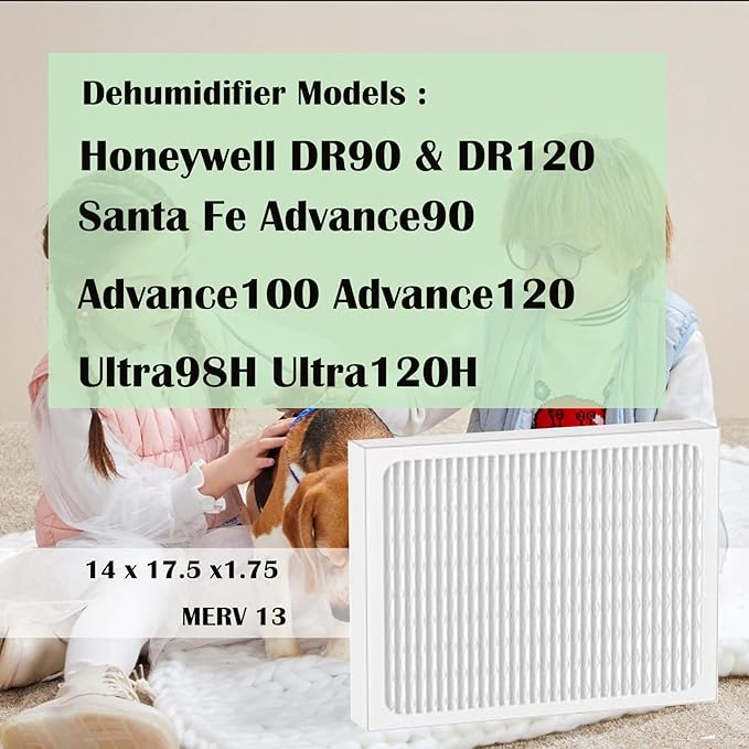 DR90 Dehumidifier Filter 14 x 17.5 x1.75 MERV 13: for Honeywell DR120 Dehumidifiers (50070171-002) and Santa Fe Advance90, Advance100, Advance120 dehumidifier Models - Used for Basement 2 Pack - Image 2