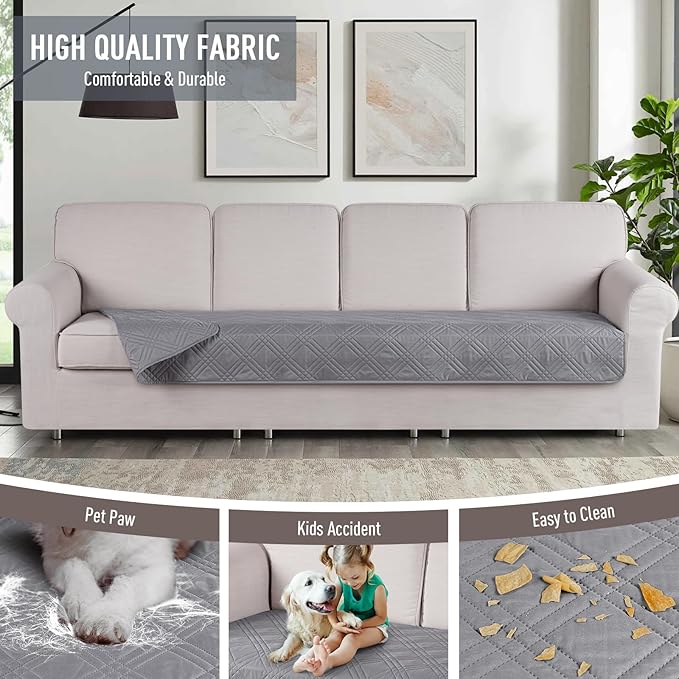 TAOCOCO 100% Waterproof Couch Cushion Cover Reversible Sofa Seat Cover for Dogs Pets Chaise Couch Cover for Sectional Sofa U Shape Couch Furniture Protector Sofa Slipcover(Oversized Sofa, Light Gray) - Image 4