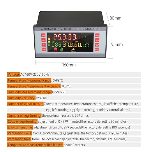 Automatic Egg Incubator 160V-220V 50Hz, Digital LED Display with Humidity Control & Auto Egg Turner for Chicken Duck Quail Eggs, Hatching Machine for Poultry Breeding - Image 4