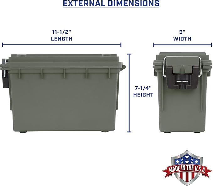 Sheffield 12791 2-Pack Ammo Storage Box, Stackable .30 Cal Field Boxes, Water and Dust Resistant, Lockable Storage Box with Handle, Secures Hunting Gear, Supplies, and Bullets, Made in USA, Green - Image 2