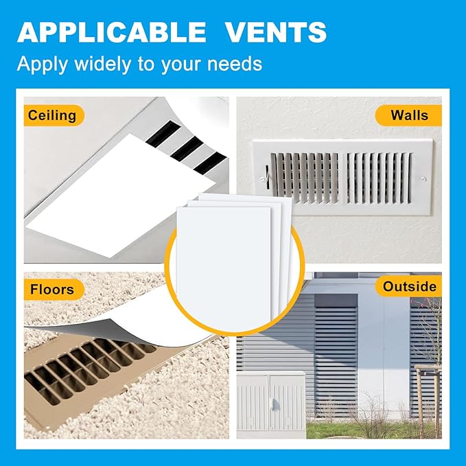6-Pack White PVC Vent Covers 8" x 15.5" - Universal Non-Magnetic Vent Covers for Floor/Wall/Ceiling | Strong PET Adhesive Backing | Fits RV, Home, Office (Plastic/Wood/Metal) (White PVC Cover 6pcs) - Image 4