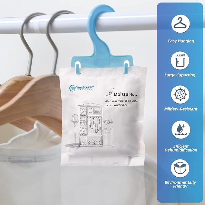 Moisture Absorber Packets with Plastic Case & Hook, Odor Eliminator, Leak Proof, Fragrance Free, Humidity Packs, Hanging Closet Dehumidifier Bags, Moisture Absorber (4 Packs) - Image 5