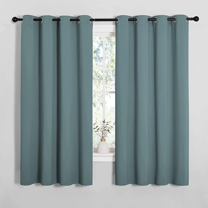 NICETOWN Modern Blackout Curtains Noise Reducing, Thermal Insulated and Privacy Room Darkening Drape Panels for Boy's Guest Room Door Small Short Window (Greyish Blue, 2 Panels, W55 x L68 -Inch) by NICETOWN