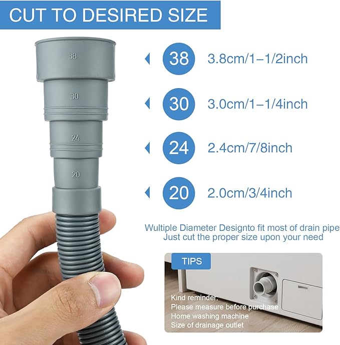 10ft Washing Machine Drain Hose Extension Kit, Universal 7PCS Set with Flexible Hose, 4 Clamps, 1 Adapter & U-Bracket for Washer, Dishwasher, Dehumidifier, Laundry Sink - Image 3
