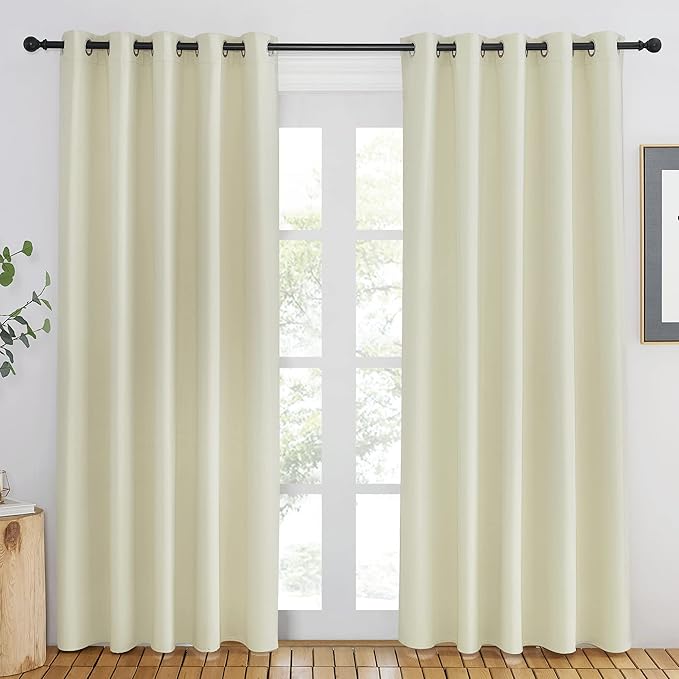 NICETOWN Room Darkening Beige Curtain 84 inch Length - Grommet Solid Thermal Insulated Doorway Drape Blackout Curtain Sound Reducing for Bedroom/Living Room (1 Panel, W66 X L84) - Image 2