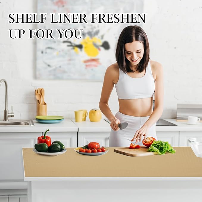 Beautysaid Shelf and Drawer Liner for Kitchen Cabinet, Non Adhesive Non Slip Shelf Paper Waterproof Washable Thickened for Dresser Pantry Shelve Bathroom Protector Liner(Beige,12 in x 30 FT) - Image 7