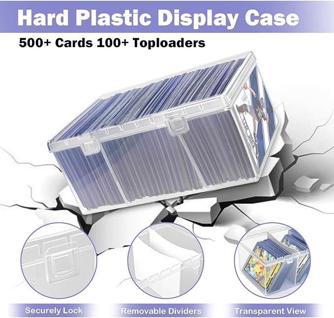 Trading Card Storage Box with 2 Dividers,Toploads Storage Box Plastic Baseball Card Storage Box for 500+ Sports Cards 100+ Top Loads for MTG Magic TCG Yugioh Playing Card Case Holder (2 Pack) - Image 4