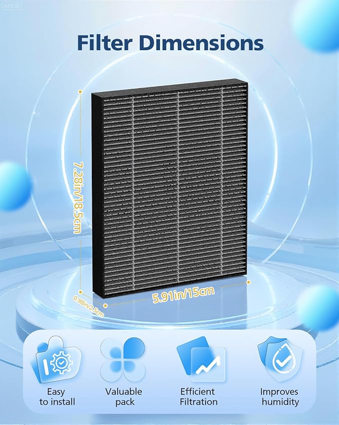 6000S Filter Replacement Compatible with LEVOIT Superior 6000S Smart Evaporative Humidifier, 8 Pack Wick Filters+ 6 Pack Top Fill Filters, Gray - Image 6
