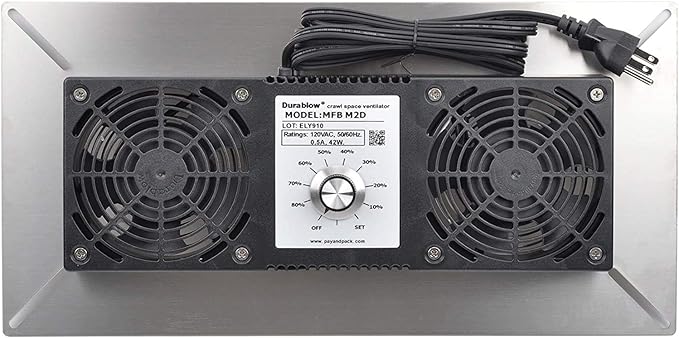 Durablow 220 CFM Air-Out Stainless Steel Crawl Space Vent Fan, Dual Fans with Dehumidistat & Thermostat, Foundation Vent, Radon Mitigation, for Crawl Space, Basement (Stainless Steel, M2D) by Durablow