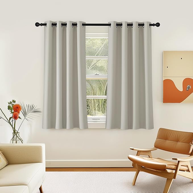 NICETOWN Room Darkening Short Curtain 54 inches Long for Living Room, Grommet Sound Reducing Thermal Insulated Curtains for Bedroom Nursery Window, 46W x 54L, 1 Piece, Natural by NICETOWN