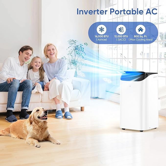 16,000 BTU Inverter Portable Air Conditioner with Remote, Free Stand Cooling Portable AC Unit for Room up to 800 sq.ft, with Dehumidifier & Fan,Dual Hose,Windows Kit,Quiet Sleep Mode(45dB) - Image 3