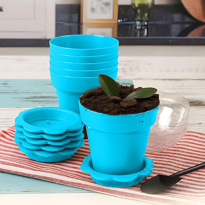 20 Pcs Nursery Pots with Humidity Dome, Cupcake Plant Nursery Pots with Bring A Plate and Shovel, Planting Cups for Seeds for Indoor Gardening and Plant Propagation(Blue) - Image 3