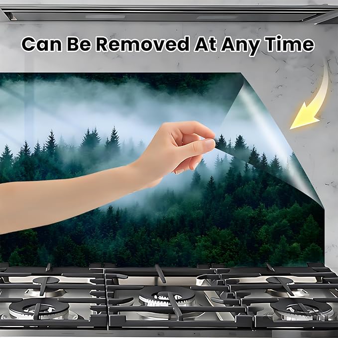 NYZE Kitchen Backsplash Stickers Waterproof Stove Backsplash Protector, 30 X 16 inch Removable Kitchen Wallpaper with Wall Art Decor for Stove Cooking Area(Forest Landscape) - Image 4