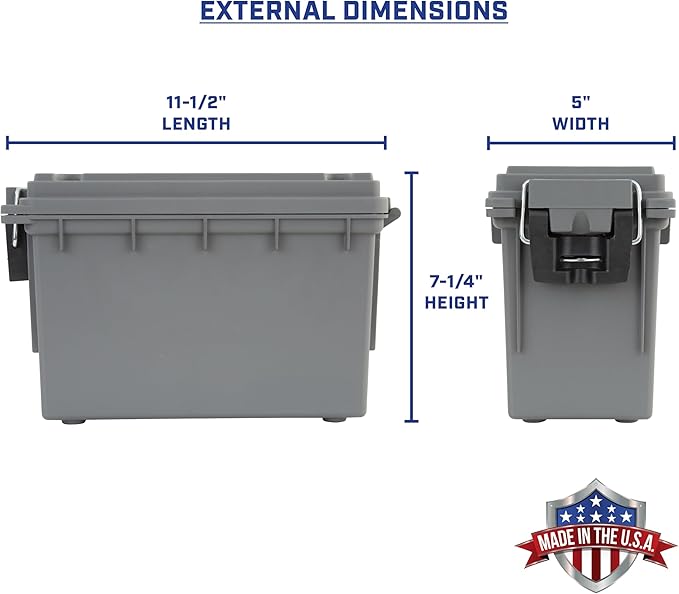 Sheffield 12759 4-Pack Ammo Storage Box, Stackable .30 Cal Field Boxes, Water and Dust Resistant, Lockable Storage Box with Handle, Secures Hunting Gear, Supplies, and Bullets, Made in USA, Gray - Image 2
