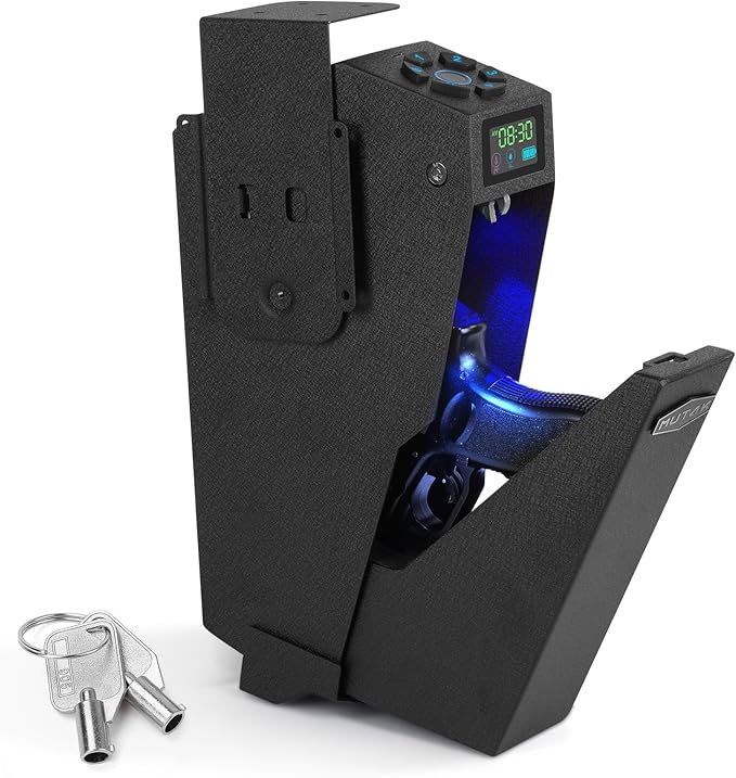 Gun Safe for Handgun, Drop Down Biometric Pistol Safe, 3 Ways Quick Access with Fingerprint/PIN Code/KEY, Single GunSafe for Nightstand Bedside Home,Wall, Dresser by Mutak