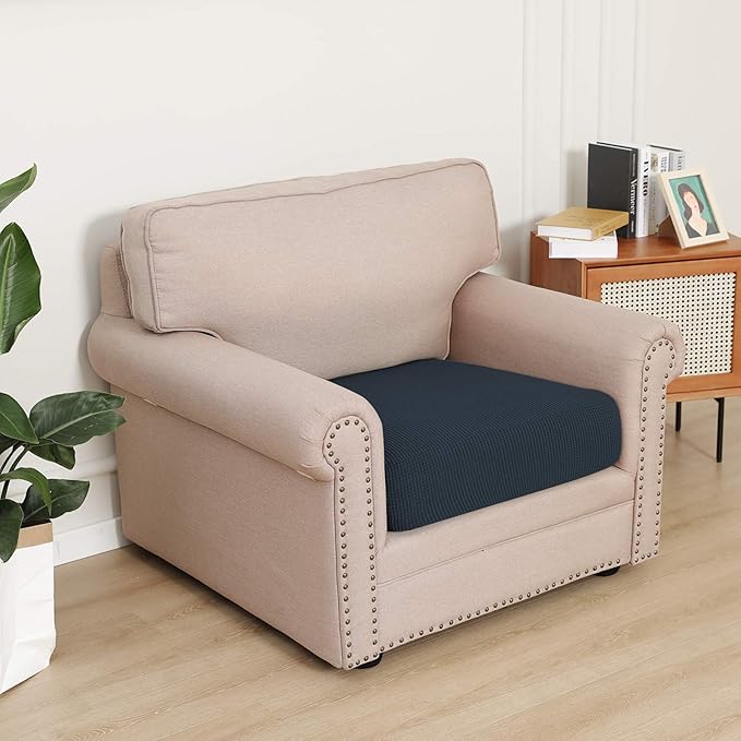Easy-Going Stretch Chair Cushion Cover Sofa Cushion Furniture Protector Sofa Seat Sofa Slipcover Sofa Cover Soft Flexibility with Elastic Bottom(Chair Cushion, Dark Blue) - Image 2