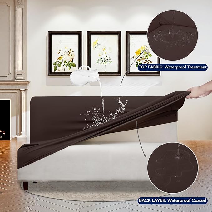 PureFit 100% Dual Waterproof Futon Cover - Stretch Non Slip Fleece Sofa Covers, Washable, Leakproof Furniture Protector for Kids, Pets, Dogs (Chocolate) - Image 3