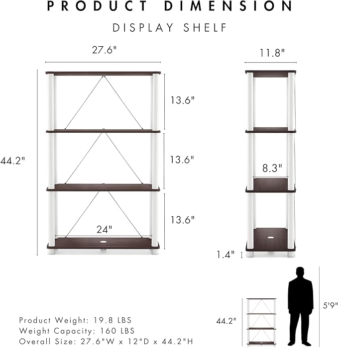 Homes: Inside + Out Apexa Modern 4-Tier Wide Shelving Units, Collectibles Display Shelves, Easy Assembly Standing Shelf, Home Storage Organizer for Living Room, Bedroom, Office, Espresso - Image 3