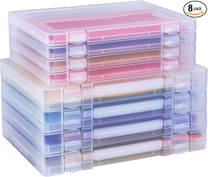 8 Pack Paper Storage Boxes, 8.5 x 11 Plastic Portable Project Case for US letter Size and A4 paper, Plastic Multi-Purpose Thick Scrapbook Storage Box for Office,Craft or Art Supplies by Mickiewicz