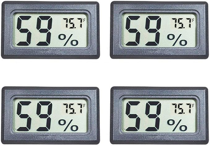 4-Pack Mini Digital Temperature Humidity Meters Gauge Indoor Thermometer Hygrometer LCD Display Fahrenheit (℉) for Reptile Tank,Jars,Guitar Case,Greenhouse, Garden, Cellar, Fridge, Closet by BuynowonVeanic