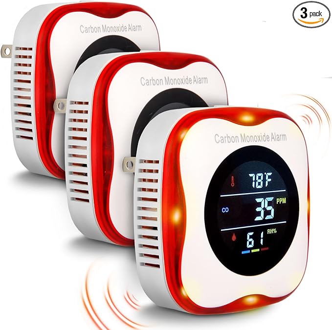 Plug-in Carbon Monoxide Detector with Real-time CO Display and Temperature and Humidity Monitor, Suitable for Home, RV, Apartment, Indoor air Safety Plug-in CO Compact Alarm by Vzmcov