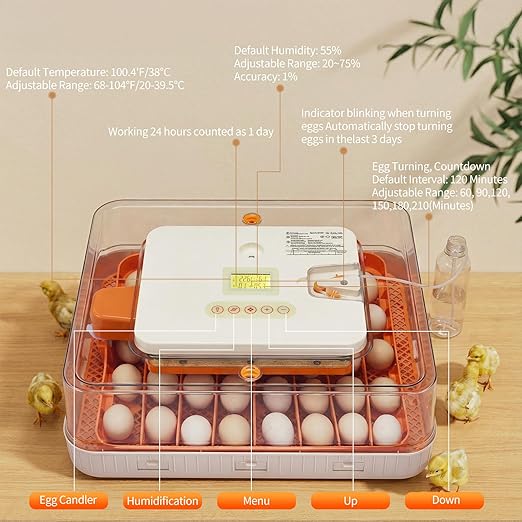 Winado Incubators for Hatching Eggs, 56 Egg Incubator with Automatic Egg Turning, Temperature & Humidity Control, Egg Candler, Automatic Water Filling and Day Counter for Eggs Hatching - Image 8
