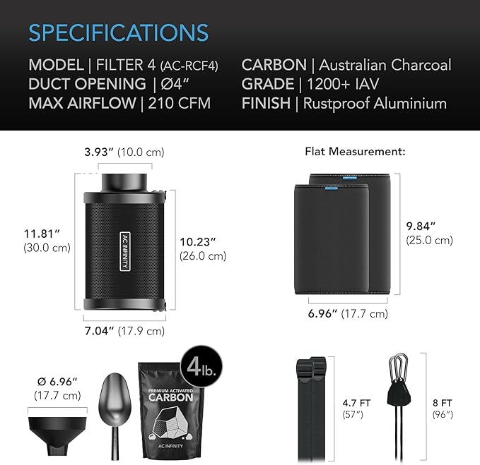 AC Infinity Refillable Carbon Filter Kit 4” with Additional Refill, Odor Removal Air Scrubber For 4" Inline Fan and Ducting, Reusable Charcoal Filter for Grow Tent Grow Room Hydroponics - Image 7