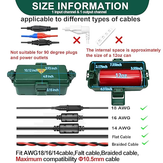 Outdoor Electrical Box Waterproof IP54 Extension Cord Cover(Inner 6.5 x 3.5 x 2.2inch) Wall-Hangable Box for Plug, Halloween, Christmas String Lights, Weatherproof Connection (1 PCS Green) - Image 2