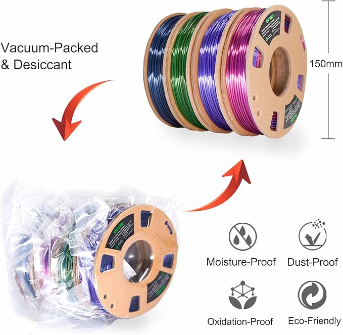 OVV3D Rainbow PLA Filament Bundle 3D Printer Filament, Silk PLA Filament 1.75mm, Silk Black Purple Green Blue and Red Purple Blue 3D Printing Filament, 200g X 4 Spools - Image 2