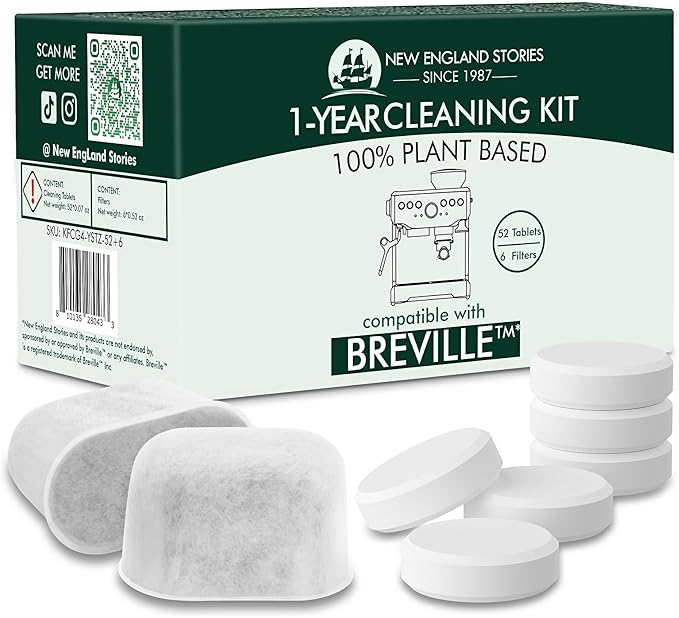 6 Pack Breville Compatible Charcoal Filters with 52 Cleaning Tablets, 1 Year Breville Compatible Maintenance Kit, Espresso Machine Clean Kit for Breville Barista Pro, Breville Infuser and more by NewEnglandStories